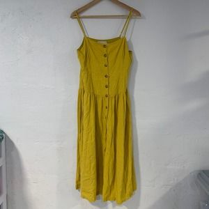 Urban Outfitters Mustard Yellow Midi Button Down Drop Waist Dress size Large